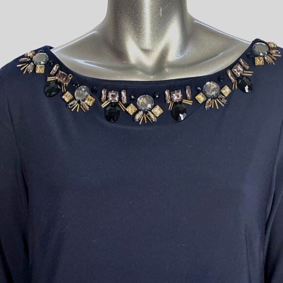 Vince Camuto Blue Embellished Beaded  Long Sleeve Shift Dress 12 - Picture 6 of 6